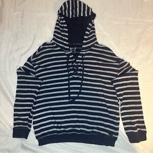 Marc New York Navy Striped Hoodie Shirt SZ XLG